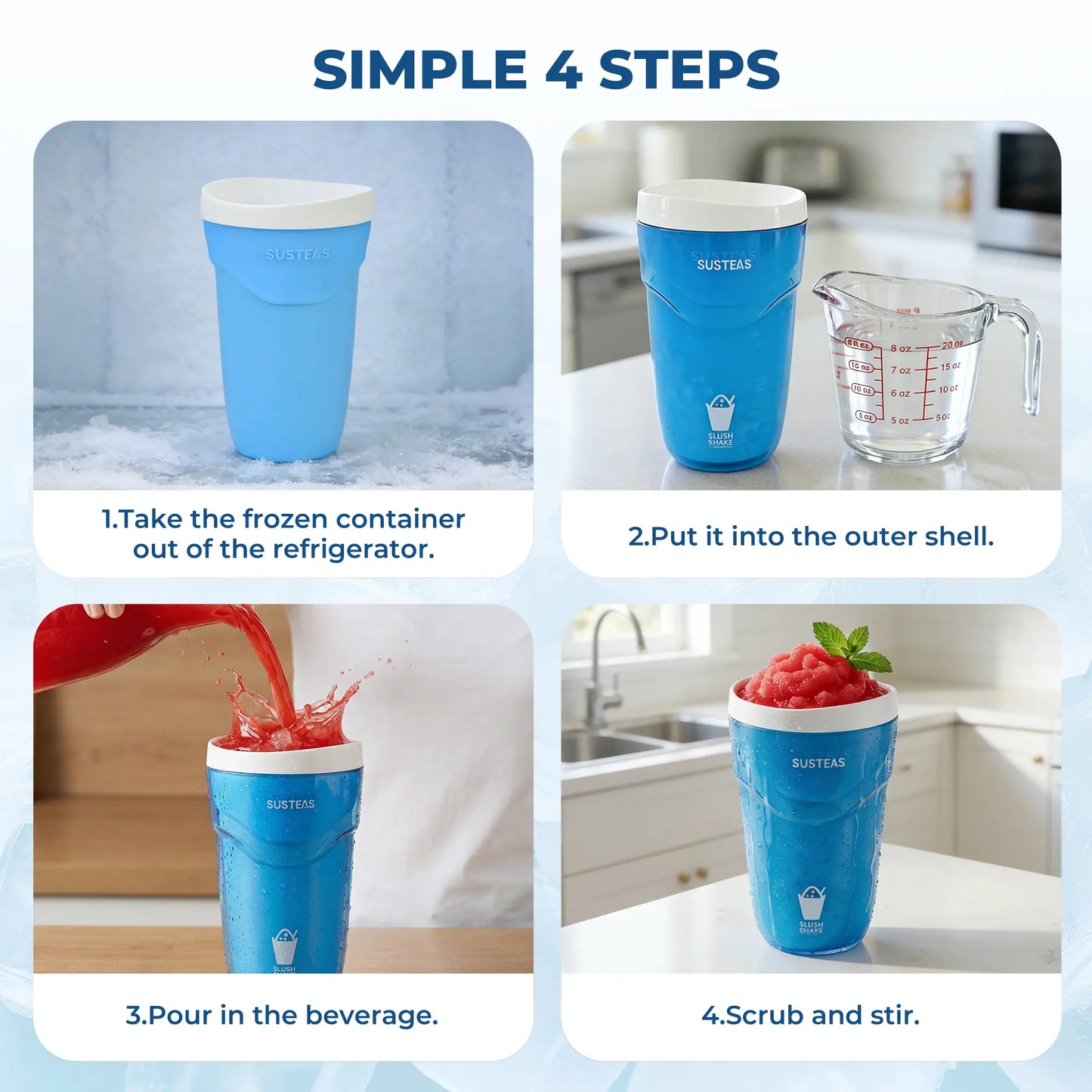 SUSTEAS Slush and Shake Maker, Compact Make and Serve Cup with Freezer Core Creates Single-Serving Smoothies, Slushies and Milkshakes in Minutes, Bpa-Free, Blue