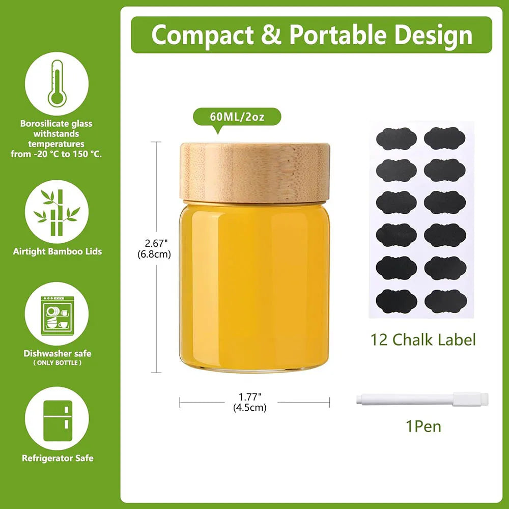 2Oz Glass Shot Bottles with Caps, Borosilicate Glass Juice Shot Bottles,Reusable Shot Glass with Lids for Juicing Ginger Shots