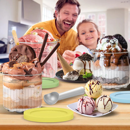 Ninja Creami Pint Ice Cream Cups and Lids Set, 4 Piece 24Oz Luxury 11-In-1 Container Kit, Compatible with Nc501 Nc500 Series, Spoons