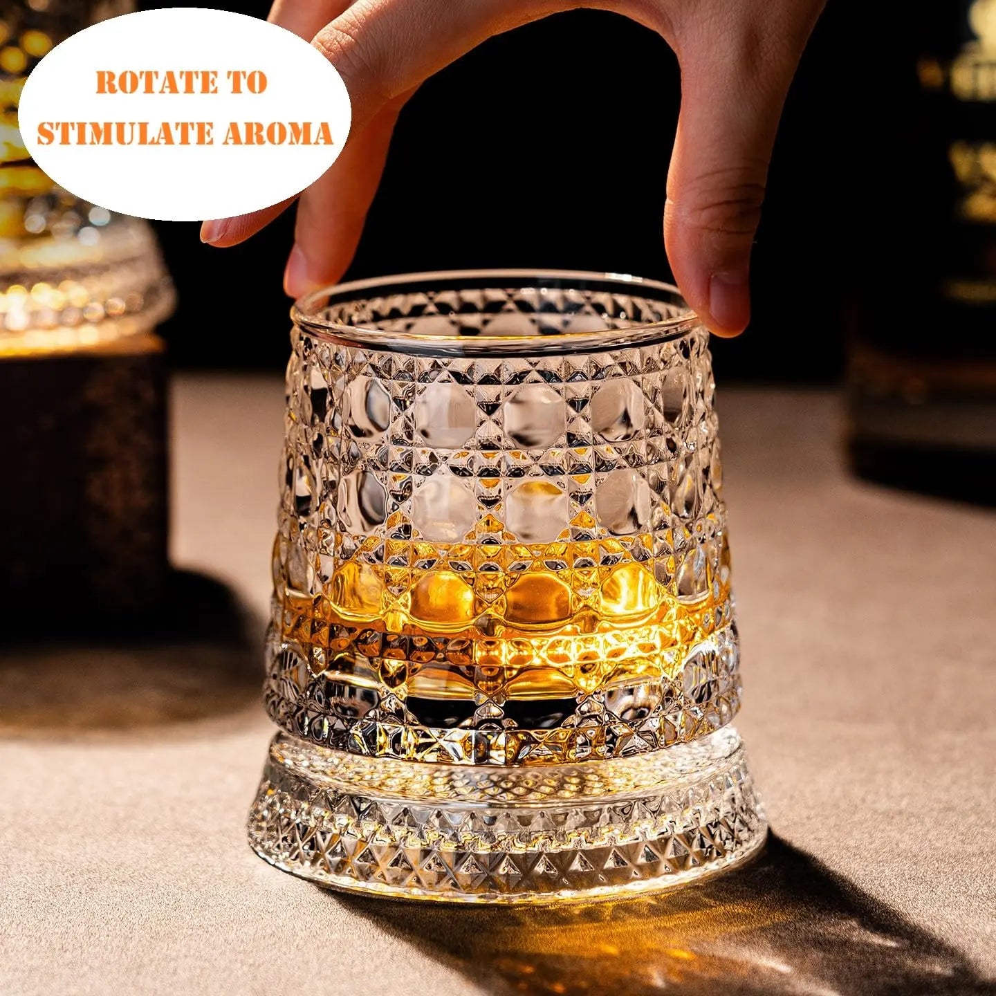 Stylish Rotating Crystal Whiskey Glass - 260Ml Spinning Tumbler with LED Light Base, Clear Home Bar Glass for Cocktails & Gifting, Classic Father’S Day Party Gift