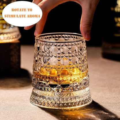 Stylish Rotating Crystal Whiskey Glass - 260Ml Spinning Tumbler with LED Light Base, Clear Home Bar Glass for Cocktails & Gifting, Classic Father’S Day Party Gift