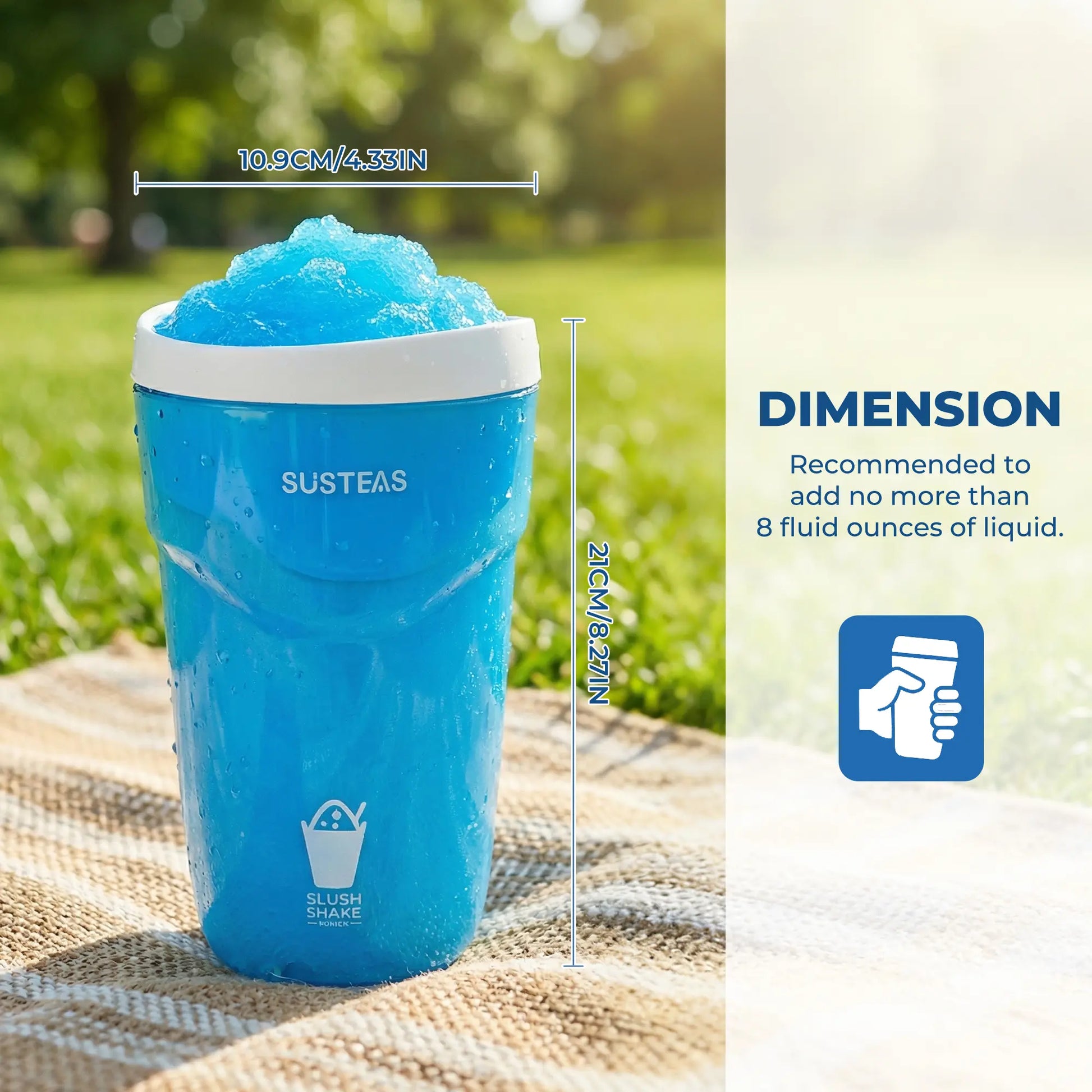 SUSTEAS Slush and Shake Maker, Compact Make and Serve Cup with Freezer Core Creates Single-Serving Smoothies, Slushies and Milkshakes in Minutes, Bpa-Free, Blue