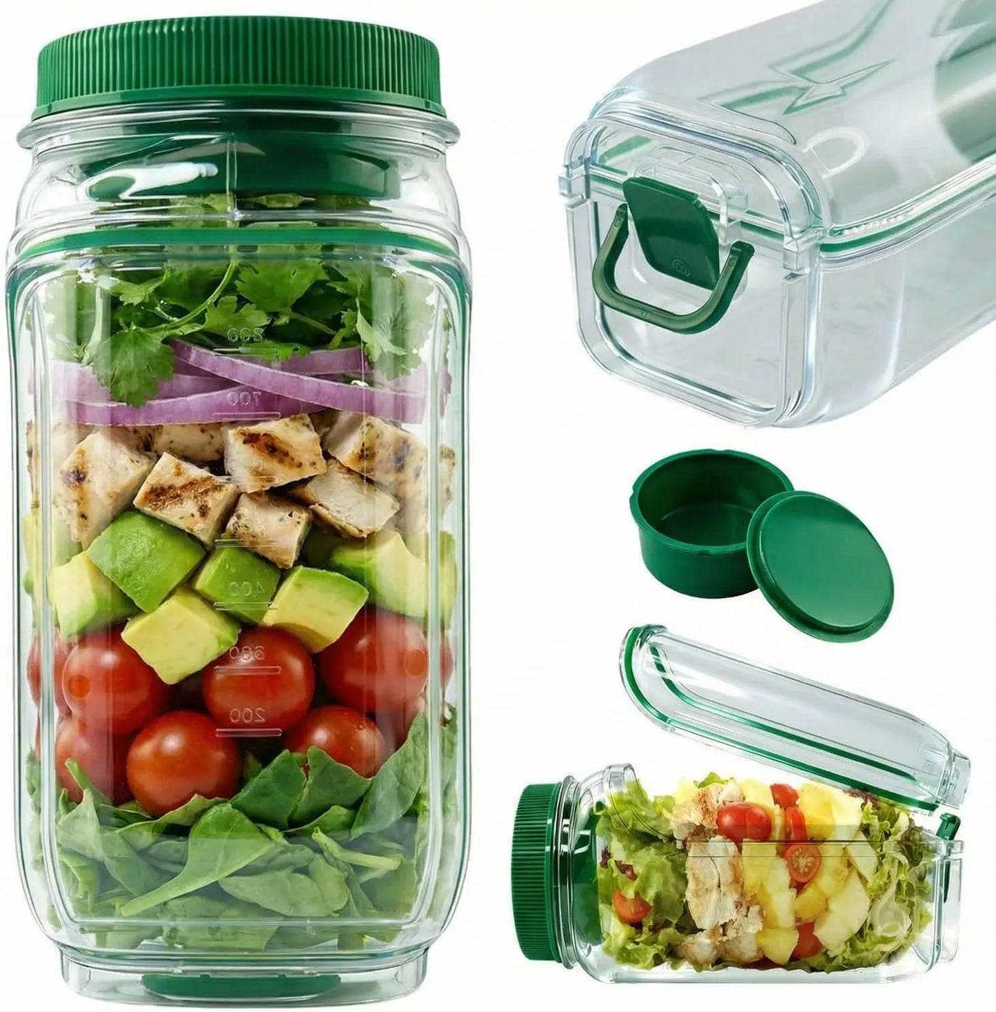 Upgraded Side-Opening Salad Container to Go – 35 OZ / 1000Ml Leakproof Salad Jar with Dressing Cup, Portable Reusable Lunch Container for Meal Prep, Office, Gym & Travel