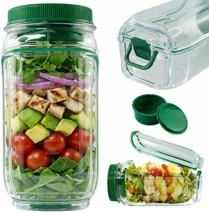 Upgraded Side-Opening Salad Container to Go – 35 OZ / 1000Ml Leakproof Salad Jar with Dressing Cup, Portable Reusable Lunch Container for Meal Prep, Office, Gym & Travel