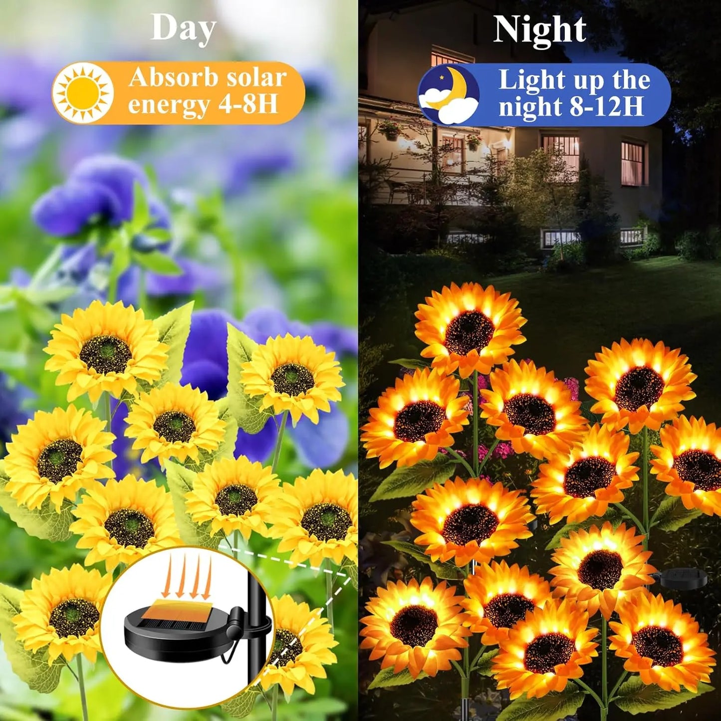 4/8-Pack Solar LED Sunflower Garden Lights, Energy-Efficient, Cozy Night Decor for Terraces, Lawns, Decks, and Porches. IPX4 Waterproof, Durable Plastic Flowers, Brighten up Your Outdoor Space Summervibes