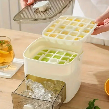 48 Cube Double-Deck Portable Ice Maker with Easy Press Lid, Silicone Trays & Durable Plastic, Countertop Kitchen Gadget for DIY Frozen Food, Summer Drinks & Beverage Cooling