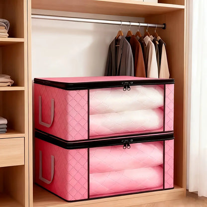 6Pcs Extra Large Foldable Storage Boxes, Folding Storage Containers, Dustproof Visible Window Quilt Storage Bags, Durable Clothes Organizer Bags with Zipper Lid & Reinforced Handles, Ideal for Bedding Blankets Pillows and Garments