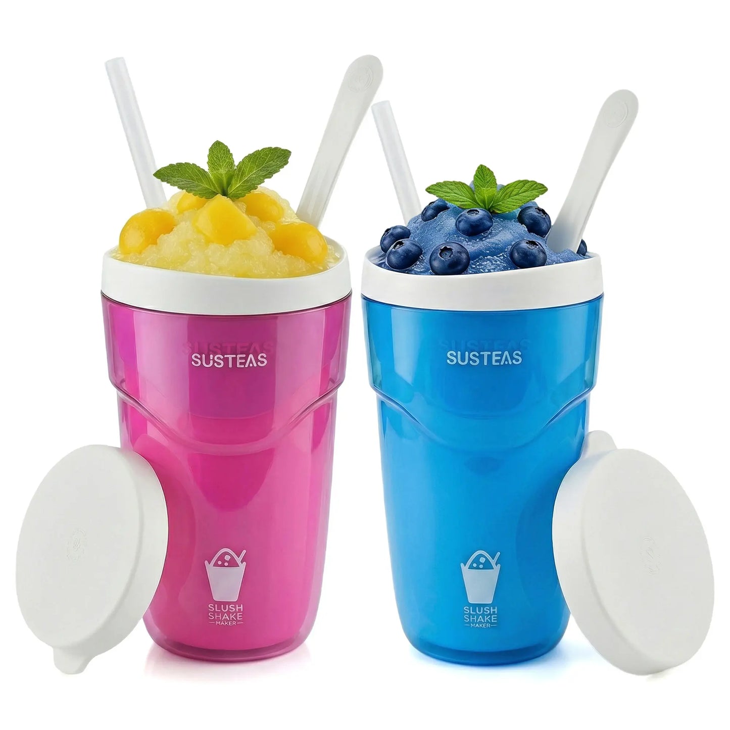 SUSTEAS Slush and Shake Maker, Compact Make and Serve Cup with Freezer Core Creates Single-Serving Smoothies, Slushies and Milkshakes in Minutes, Bpa-Free, Blue