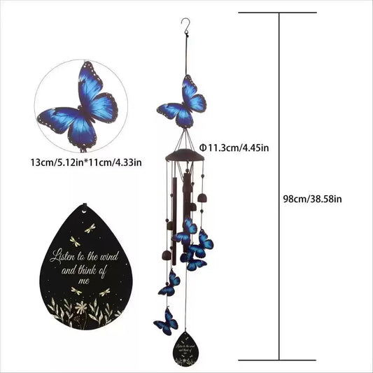 Butterfly Memorial Wind Chimes Outdoor - "Listen to the Wind and Think of Me" Gorgeous Metal Remembrance Sympathy Gifts for Loss of Loved One, Mom, Grandma Garden Patio Decor Gifts for Women Ideal Memorial/Housewarming/Birthday/Festival Gifts