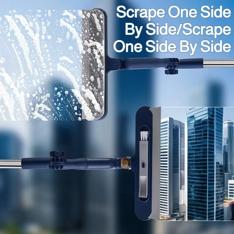 Glass Cleaning Brush with Squeegee and Small Brush | Telescopic Double-Sided | Glass Wall and Floor Cleaning Tool