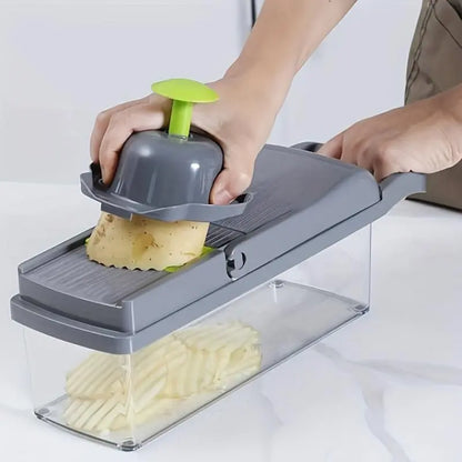 All-In-One 16-In-1 Kitchen Slicer Set | Manual Food Processor with Container, Drain Basket & Hand Guard for Effortless Prep of Veggies