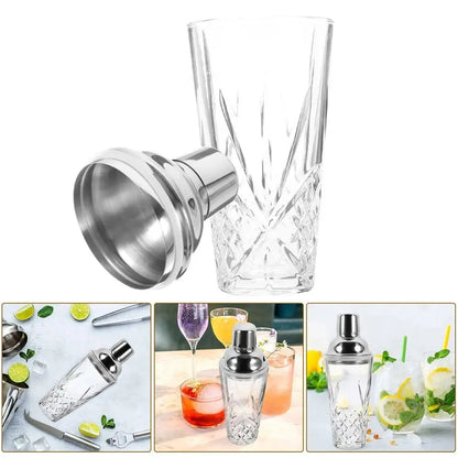 Elegant Glass Cocktail Shaker with Sword Pattern, Stainless Steel Lid, Utensils, Ideal for Bars, Pubs, Clubs, Restaurants, Home Use