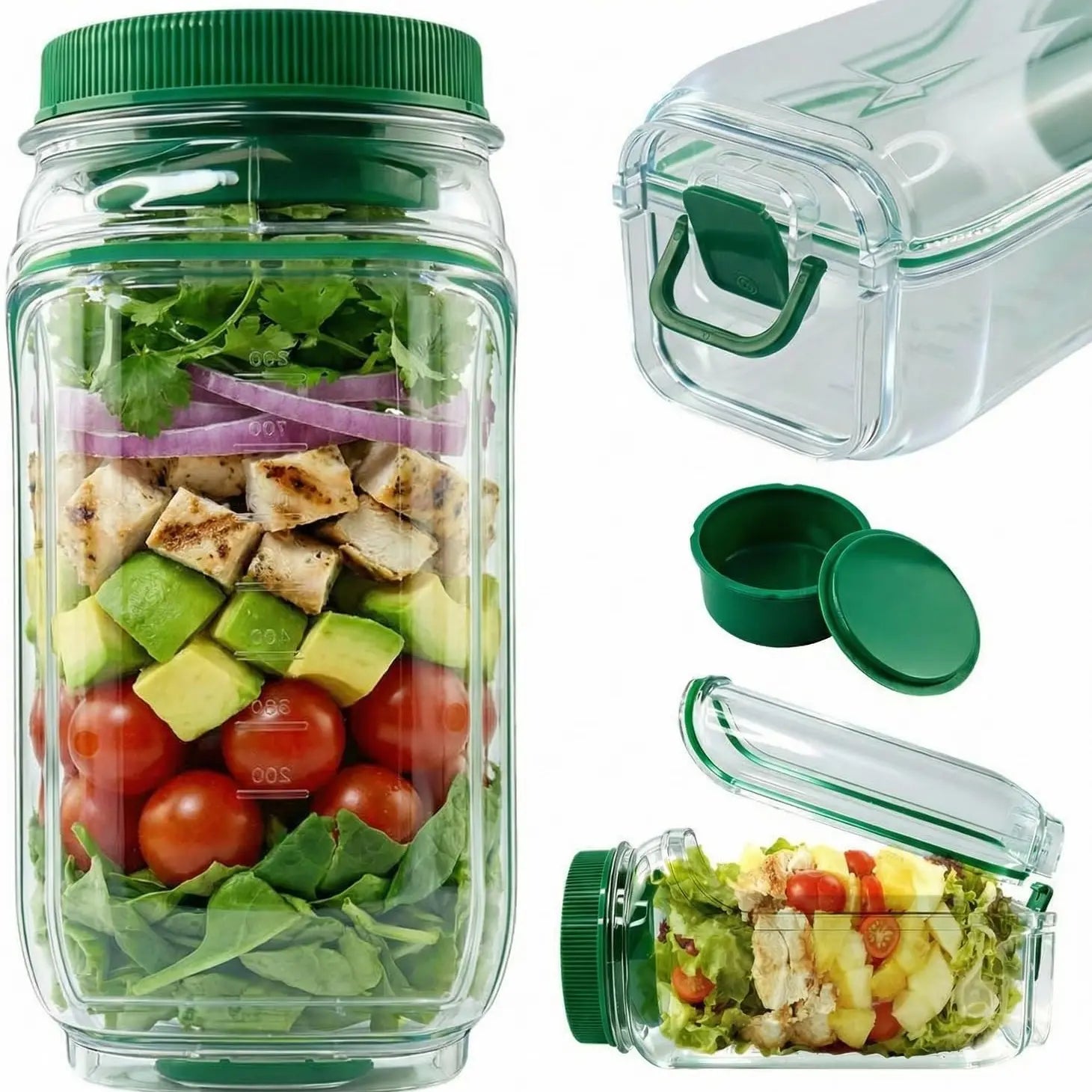 Upgraded Side-Opening Salad Container to Go – 35 OZ / 1000Ml Leakproof Salad Jar with Dressing Cup, Portable Reusable Lunch Container for Meal Prep, Office, Gym & Travel