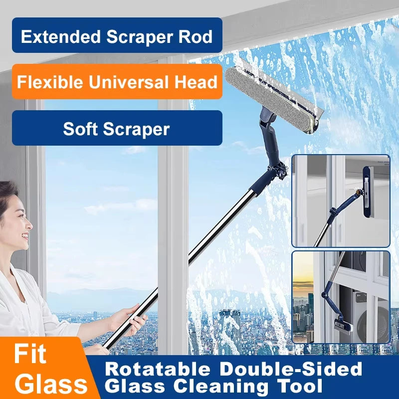 Glass Cleaning Brush with Squeegee and Small Brush | Telescopic Double-Sided | Glass Wall and Floor Cleaning Tool