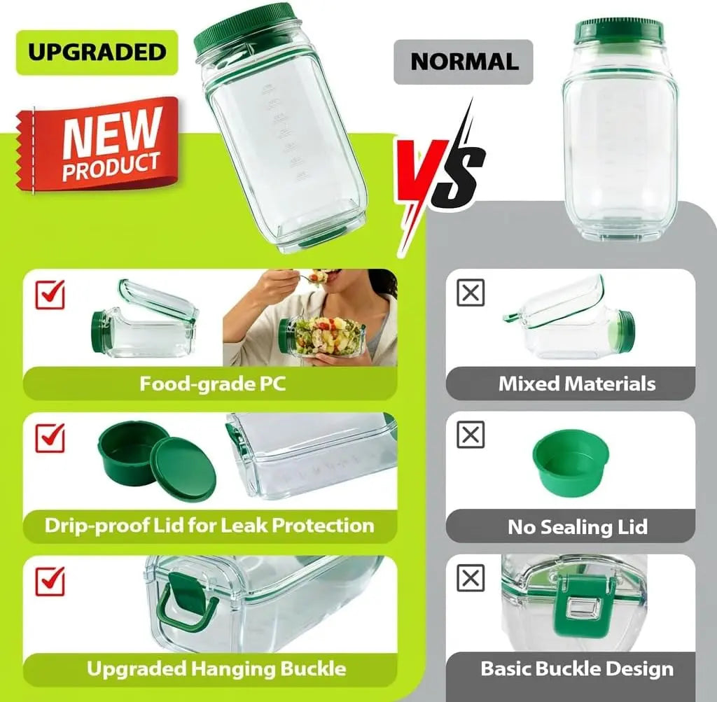 Upgraded Side-Opening Salad Container to Go – 35 OZ / 1000Ml Leakproof Salad Jar with Dressing Cup, Portable Reusable Lunch Container for Meal Prep, Office, Gym & Travel