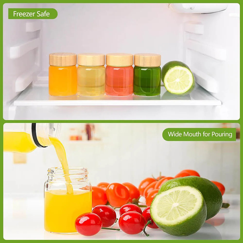 2Oz Glass Shot Bottles with Caps, Borosilicate Glass Juice Shot Bottles,Reusable Shot Glass with Lids for Juicing Ginger Shots