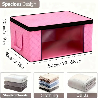 6Pcs Extra Large Foldable Storage Boxes, Folding Storage Containers, Dustproof Visible Window Quilt Storage Bags, Durable Clothes Organizer Bags with Zipper Lid & Reinforced Handles, Ideal for Bedding Blankets Pillows and Garments