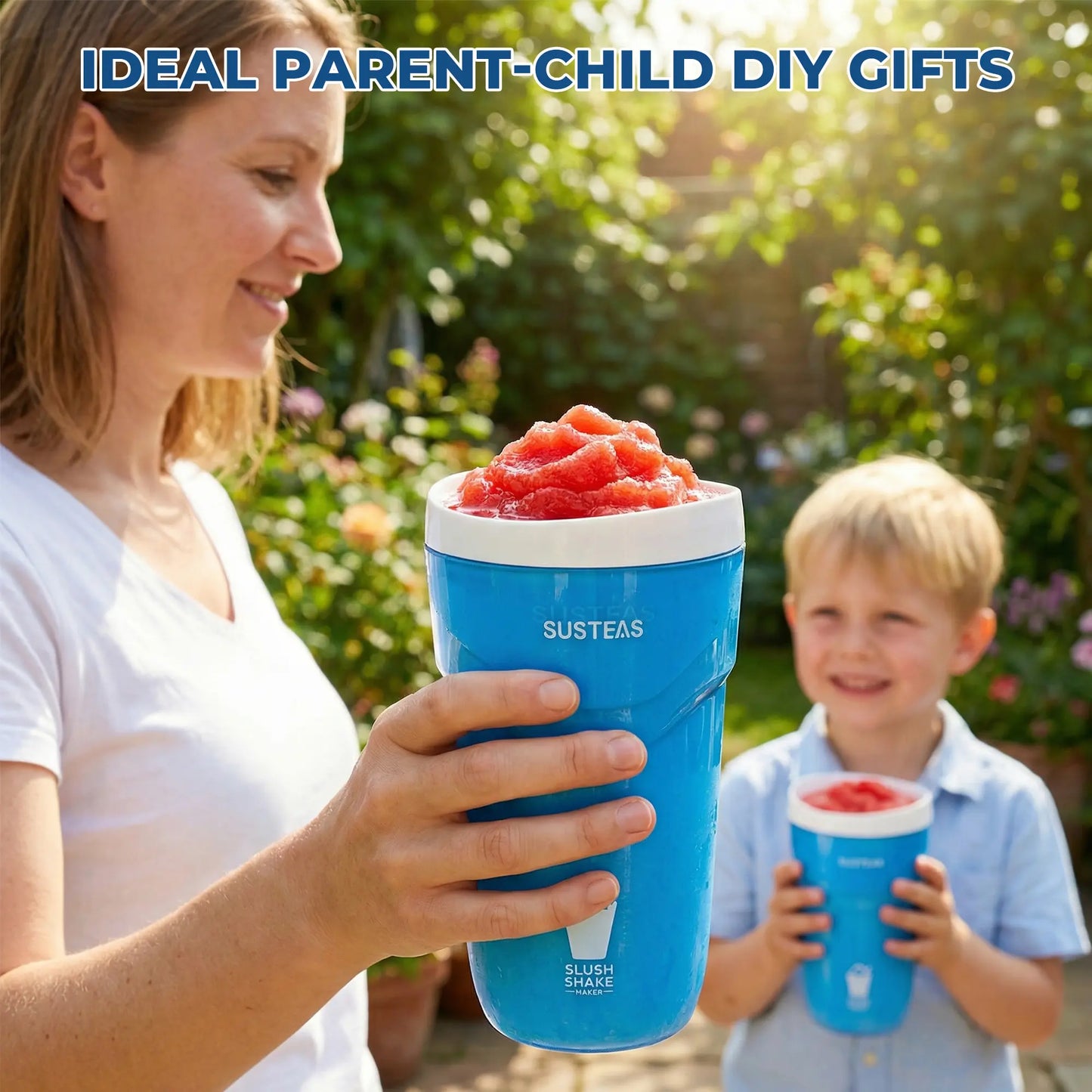 SUSTEAS Slush and Shake Maker, Compact Make and Serve Cup with Freezer Core Creates Single-Serving Smoothies, Slushies and Milkshakes in Minutes, Bpa-Free, Blue