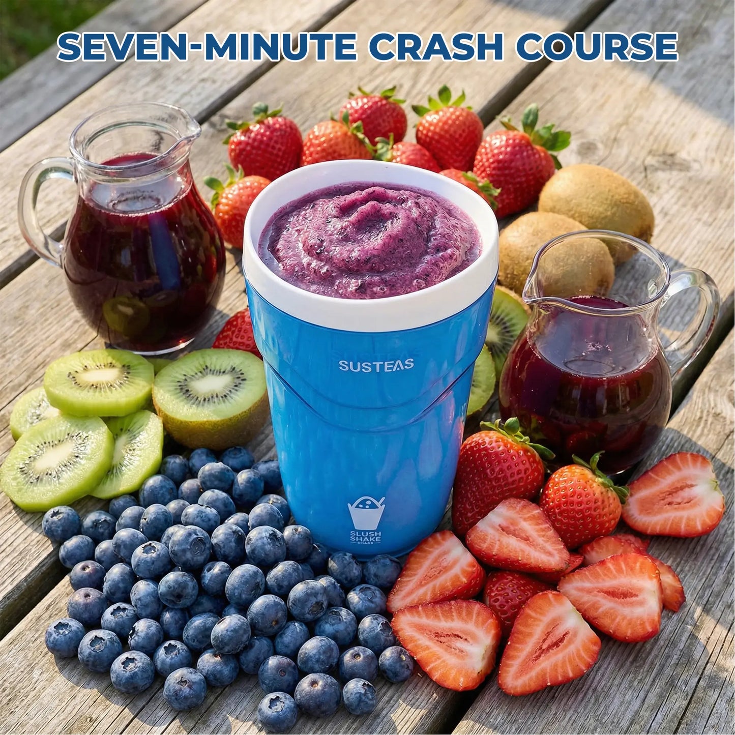 SUSTEAS Slush and Shake Maker, Compact Make and Serve Cup with Freezer Core Creates Single-Serving Smoothies, Slushies and Milkshakes in Minutes, Bpa-Free, Blue