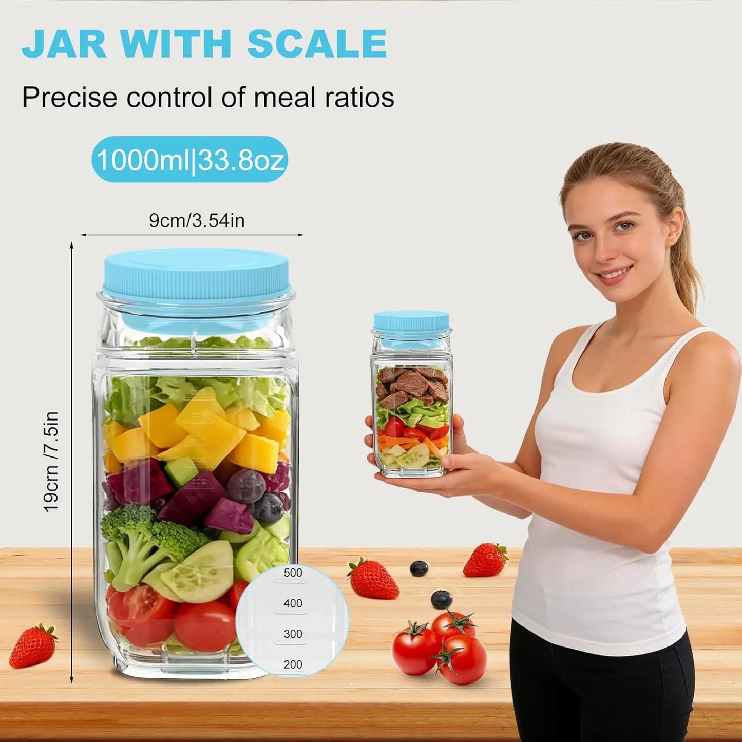 Upgraded Side-Opening Salad Container to Go – 35 OZ / 1000Ml Leakproof Salad Jar with Dressing Cup, Portable Reusable Lunch Container for Meal Prep, Office, Gym & Travel