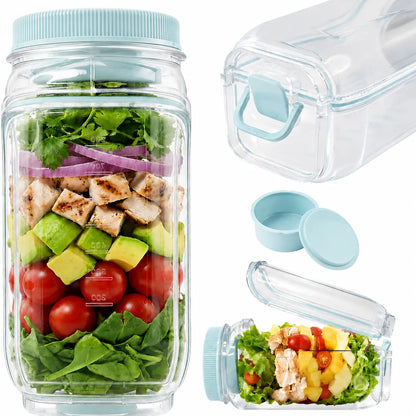 Upgraded Side-Opening Salad Container to Go – 35 OZ / 1000Ml Leakproof Salad Jar with Dressing Cup, Portable Reusable Lunch Container for Meal Prep, Office, Gym & Travel