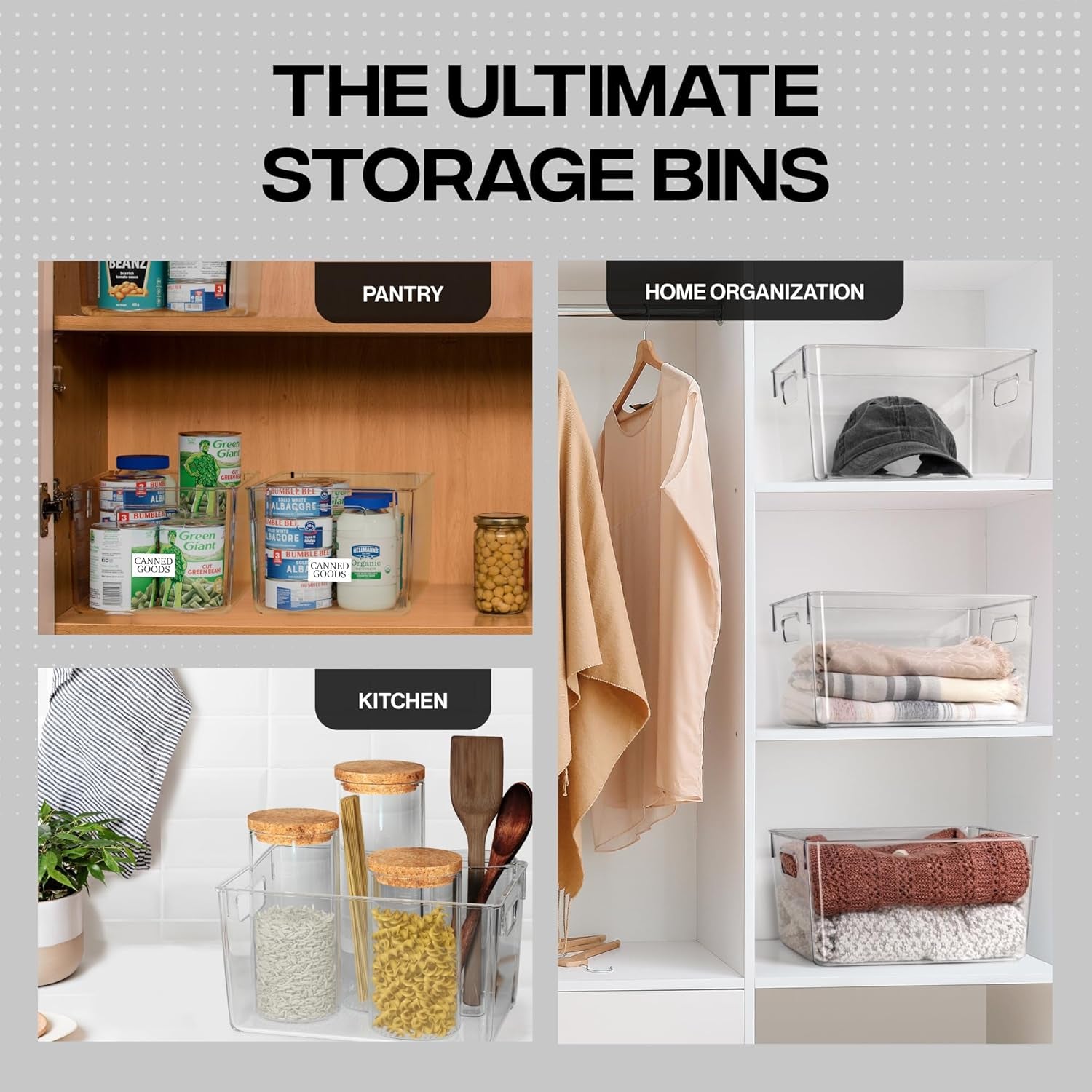 Plastic Storage Bins – Perfect Kitchen Organisation or Pantry Storage – Fridge Organiser, Pantry Organisation and Storage Bins, Cabinet Organisers - 4 Pack